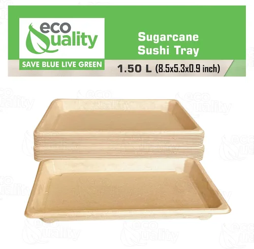 Vista 5 de Bandejas de sushi compostables XL - Contenedor de sushi para llevar bagazo de caña de azúcar natural - Biodegradable, plato de sushi desechable