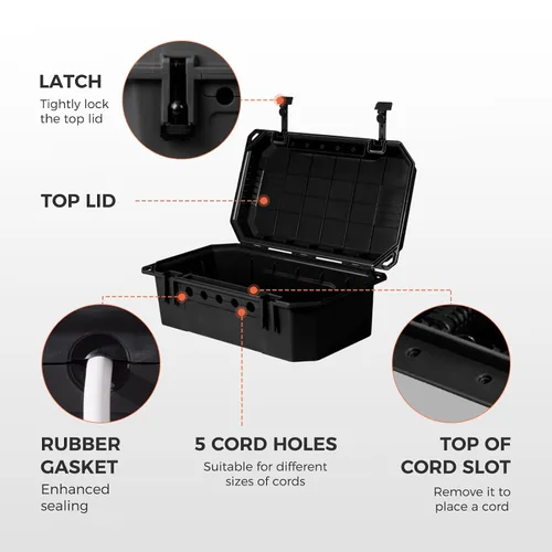 Vista 2 de WELKIN Caja Eléctrica Resistente para Exteriores (15.3 * 8.9 * 5.4 pulgadas), Cubierta de Cable de Extensión Impermeable Resistente a la Intemperie