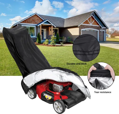 Vista 4 de Funda impermeable para cortacésped, resistente al agua, resistente al agua, para cortacésped, poliéster 600D, Oxford, cubierta protectora contra