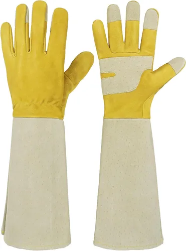 Vista 16 de HANDLANDY Guantes de poda largos para hombres y mujeres, de piel de cerdo, guantes de jardinería de rosas, guantes transpirables y duraderos