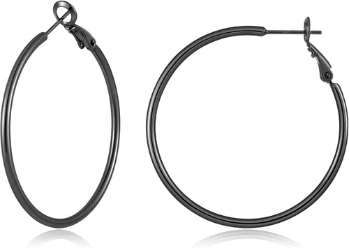 Vista 12 de Gacimy Aretes de aro de oro para mujer, aros finos chapados en oro de 14 Negro
