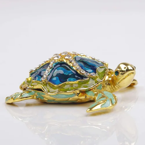 Vista 4 de Caja de joyería decorativa con bisagras en forma de tortuga marina, con figura de estrella de mar