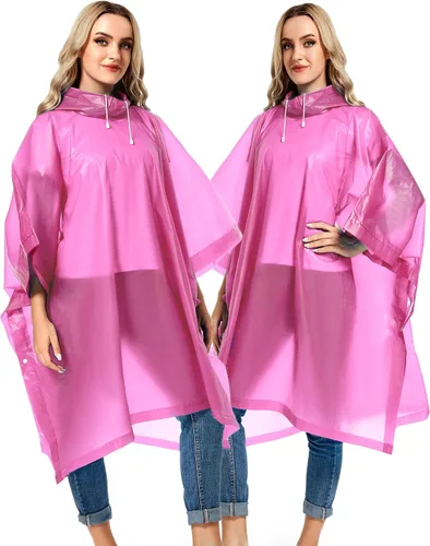 Vista 14 de Paquete de 2 ponchos de lluvia para adultos, reutilizables, impermeables, de supervivencia, emergencia, resistente, con capucha con cordón