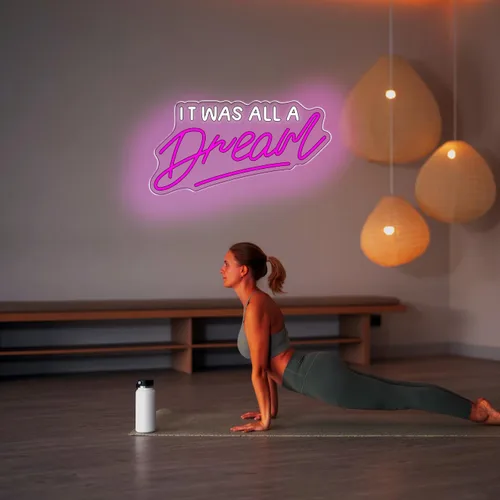 Vista 4 de Letrero de neón con texto en inglés "It was All A Dream" para dormitorio, letrero de neón LED para pared, hecho a mano, luz de neón con regulador