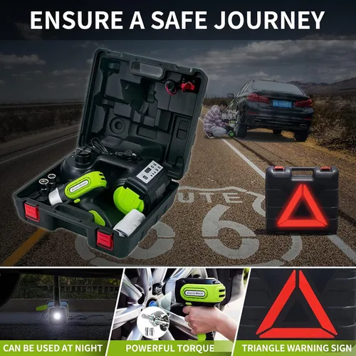 Vista 9 de ActDoer - Kit de gato eléctrico para auto de 5 toneladas, 12 V, hidráulico (rango de elevación: 15.5-53 cm) con llave de impacto e inflador