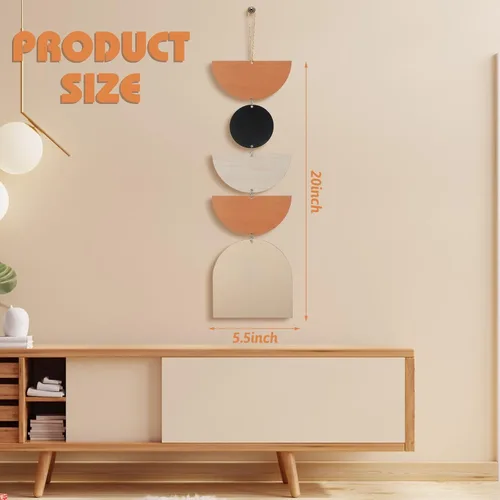 Vista 2 de Wesiti 2 piezas de decoración de fase lunar ciclo lunar colgante de pared de fase de madera, decoración bohemia decorativa para sala de estar