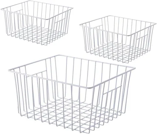 Vista 9 de Canastas organizadoras de almacenamiento de alambre de 16 pulgadas para congelador, cubo de refrigerador para el hogar con asas integradas