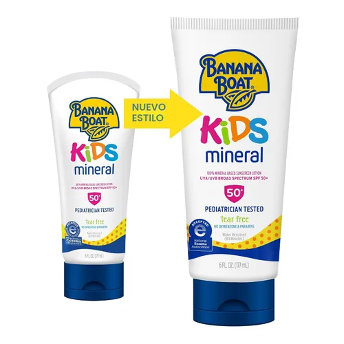 Vista 3 de Banana Boat Loción de protección solar 100% mineral para niños, SPF 50, paquete individual Banana Boat Mineral Sunscreen para niños, protector