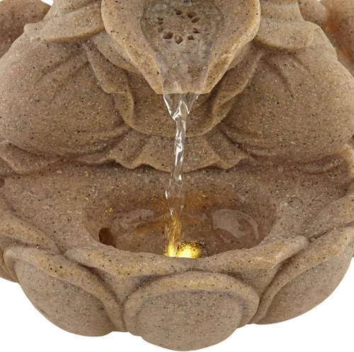 Vista 5 de Calm Buddha - Fuente de mesa de piedra de arena de 14 pulgadas de alto con luz LED de cascada para jardín, patio, escritorio, patio trasero, porche
