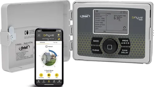 Vista 12 de Orbit 57946 B-hyve Controlador inteligente de rociadores para interiores y exteriores de 6 zonas Aplicación controlada con horarios de riego