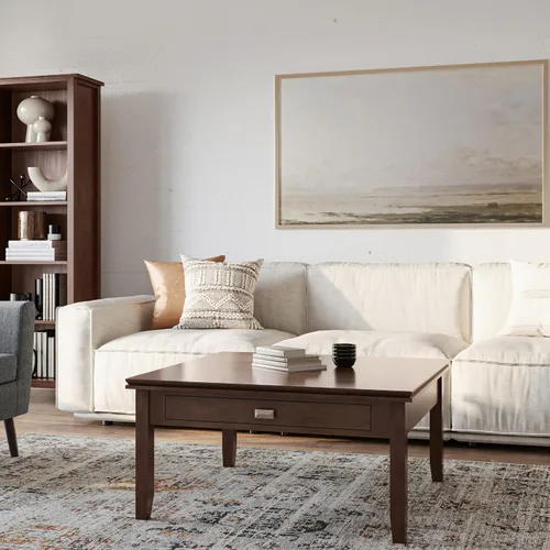 Vista 2 de SIMPLIHOME Mesa de Centro Cuadrada Artisan – Mesa de Cóctel Transicional de Madera Maciza de 36 Pulgadas de Ancho en Marrón Rojizo, Mesa Clásica