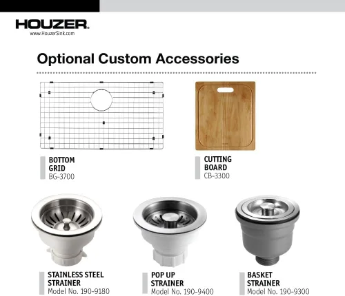 Vista 2 de Houzer Bellus Fregadero de cocina de acero inoxidable: 33 pulgadas de montaje superior de 1 orificio 60/40 doble cuenco con colador y rejillas