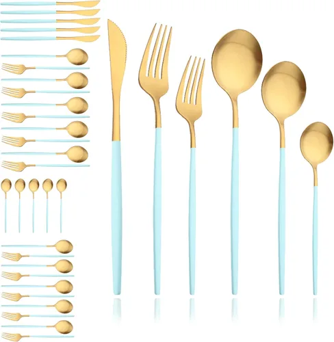 Vista 9 de JASHII Juego de cubiertos mate de 36 piezas con mango plano acabado satinado negro acero inoxidable cubiertos servicio para 6 para cocina casera