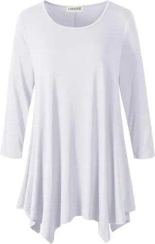 Vista 54 de LARACE - Camisa de talla extragrande para mujer, camisa tipo túnica con manga 3/4, ajuste holgado, ropa básica para mujer 2-negro_cuadros