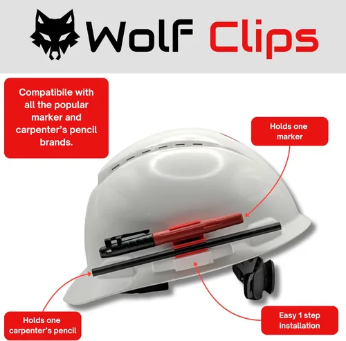 Vista 3 de Diligence, clips de lobo, accesorio para casco duro, marcador y lápiz de carpintero, rojo