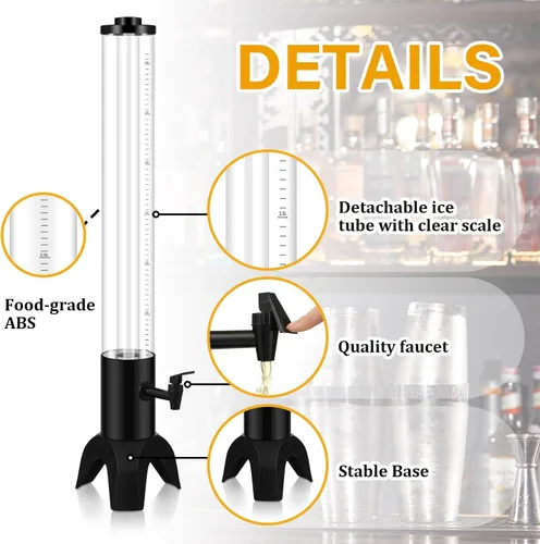 Vista 2 de Mumufy 6 juegos de 3 l dispensador de torre Mimosa Torre Mimosa con tubo de hielo, dispensadores de cerveza y margarita para fiestas, hogar, bar