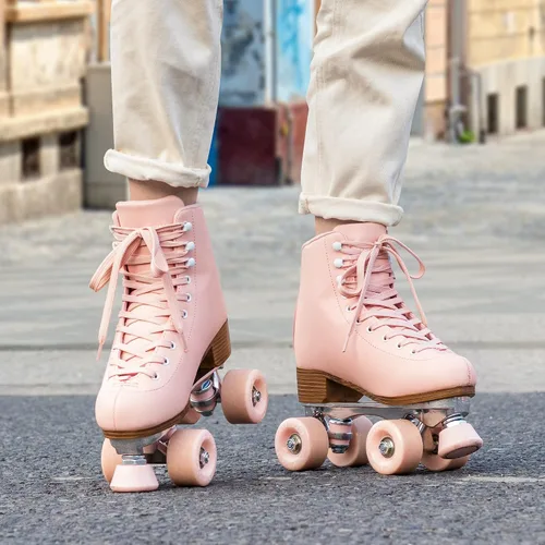 Vista 4 de Patines de ruedas para mujer/jóvenes con topes ajustables en altura, patines retro de cuatro ruedas para exteriores e interiores