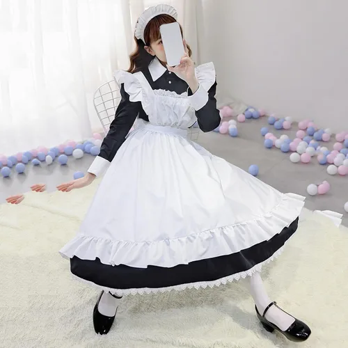 Vista 6 de uojfnhb Vestidos de Halloween para mujer, lindos vestidos de Lolita de manga larga, trajes de sirvienta de talla grande, trajes de cosplay