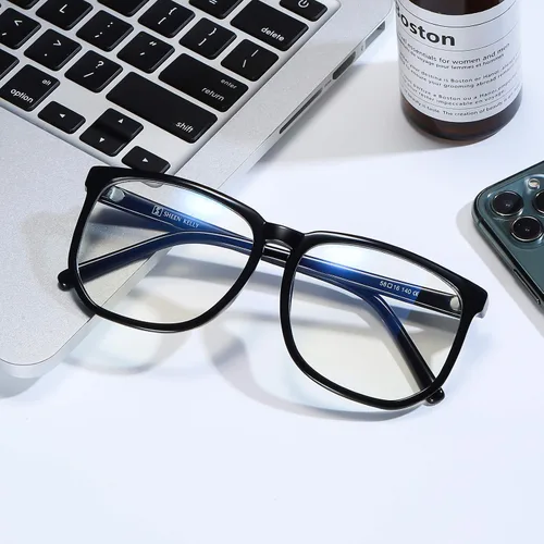 Vista 6 de SHEEN KELLY TR90 Oversized Blue Light Blocking Glasses Men Women Square Computer Eyewear Nerd Black Large Clear Lens