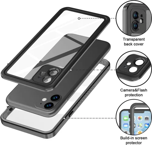 Vista 5 de Funda impermeable para iPhone 11 con protector de pantalla, protector de cuerpo completo, a prueba de golpes, a prueba de polvo, a prueba de Negro