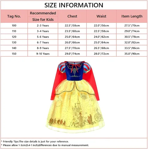 Vista 7 de MYRISAM Disfraz de princesa blanca como la nieve para niñas, Halloween, carnaval, cosplay, vestido de cumpleaños de Navidad (con accesorios de capa)