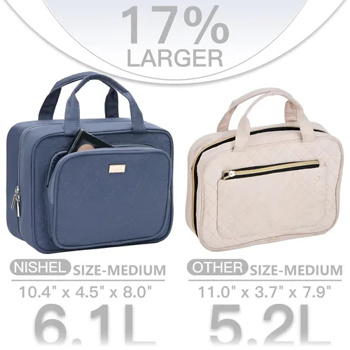 Vista 2 de NISHEL Neceser de viaje para mujer, organizador de artículos esenciales de maquillaje, estuche colgante para accesorios, cosméticos, Egeo-azul, M