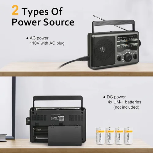 Vista 3 de Radio portátil AM FM con batería con la mejor recepción, conector para auriculares, mejor calidad de sonido