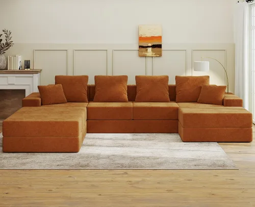Vista 25 de Living&Giving Sofá seccional en forma de nube para sala de estar, sofá modular sin huesos con 1 otomano, el asiento central se puede combinar