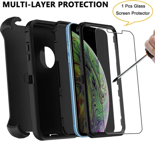 Vista 3 de Funda para iPhone Xs Max, [Resistente] 4 en 1, resistente a prueba de cortocircuitos, con función atril y protector de pantalla para Apple iPhone Xs