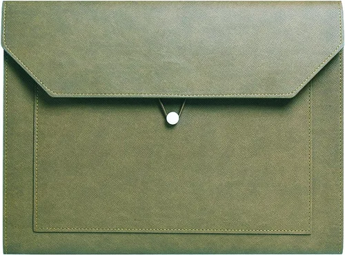 Vista 9 de Carpeta de archivos A4 de piel sintética, soporte para documentos, 2 bolsillos, cartera con sobre, con cuerda elástica, expansión de 3/4 pulgadas