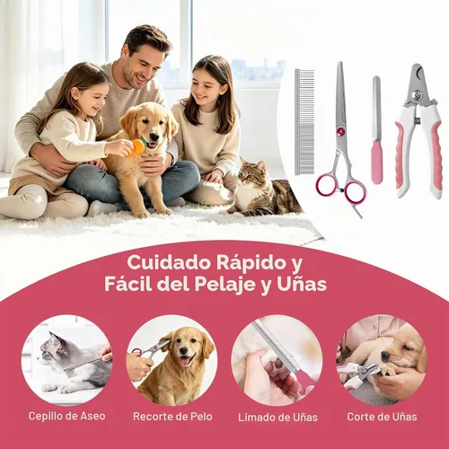 Vista 7 de 11 Piece Dog Grooming Kit - Hair, Nail, Massage Bath Supplies For Pets Cats Pink