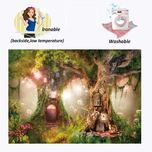 Vista 5 de Telón de fondo de bosque de hadas de 7 x 5 pies, bosque encantado, selva, fondo de fotografía para baby shower, niños, jardín mágico, cuento