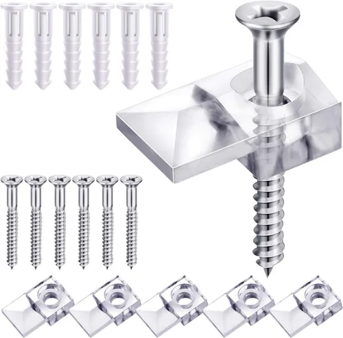 Vista 8 de Blulu Paquete de 20 clips sujetadores de espejo para vidrio de 6 mm (6/25 pulgadas), kit para colgar espejos en la pared, sujetadores de retención