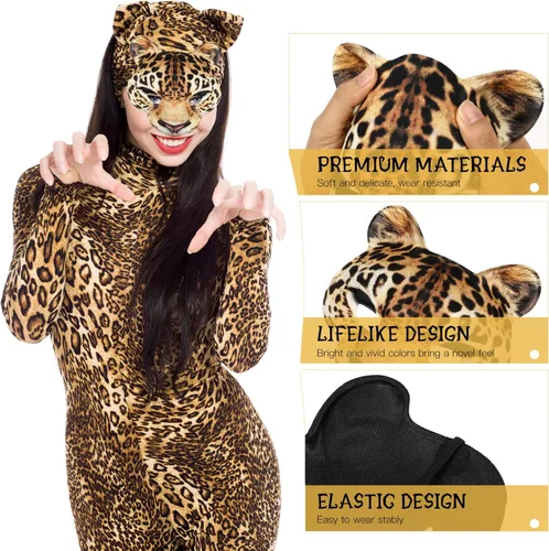 Vista 2 de Abaodam Máscara de media cara de leopardo – Máscara de cosplay de animales de gato – Suministros para fiestas de carnaval de Halloween