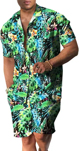 Vista 49 de RPOVIG Conjunto de playa a juego con camisas y pantalones cortos para hombre, ropa floral hawaiana para festival, conjuntos de 2 piezas con sombrero