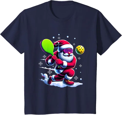 Vista 65 de Pickle Ball Navidad Santa Deporte Jugador Padel Raqueta Snow Camiseta Negro
