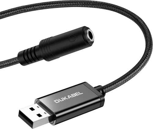 Vista 10 de DUKABEL Adaptador de audio USB, adaptador USB a 3.5mm Aux para auriculares, TRRS para micrófonos, convertidor de tarjeta de sonido externa USB