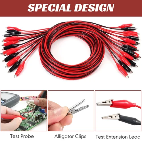 Vista 5 de EBOOT 4 pinzas de cocodrilo eléctricas, cables de prueba de 40 pulgadas con clips de cocodrilo, cables de puente de doble extremo para pruebas