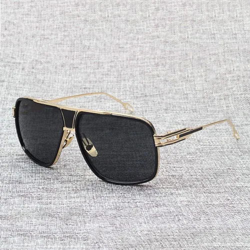 Vista 2 de Gafas de sol de aviador cuadradas de gran tamaño de diseñador con barra de metal dorada clásica para hombres y mujeres gafas UV400