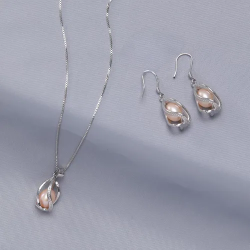 Vista 6 de Conjuntos de joyas de perlas de agua dulce 100% naturales para mujeres pendientes de moda y joyería colgante