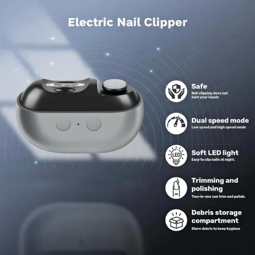 Vista 5 de Cortaúñas eléctrico para personas mayores, 3 en 1, cortaúñas automático para uñas gruesas de los pies, con luz LED, recargable por USB, engranajes