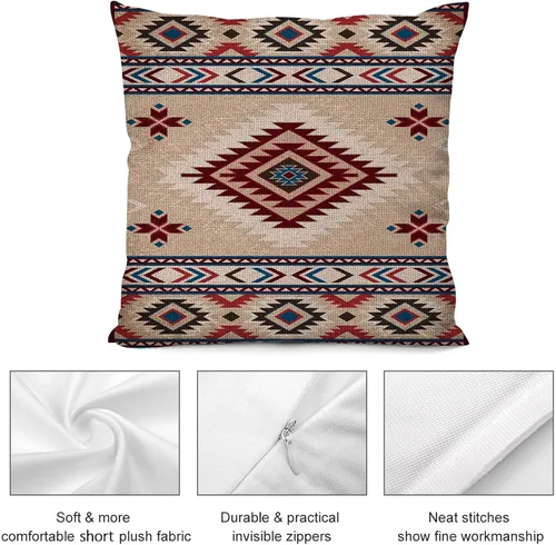 Vista 5 de Juego de 2 fundas de almohada de estilo étnico vintage, estampado geométrico azteca, étnico, tribal, para dormitorio, sala de estar, sofá