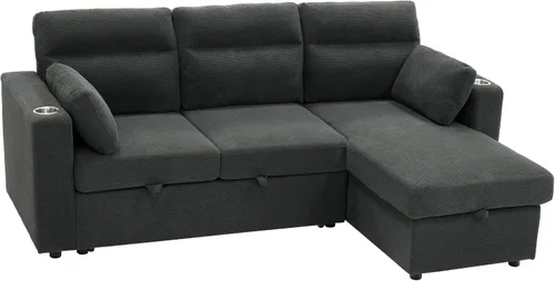 Vista 6 de Sofá seccional en forma de L de 82.5 pulgadas con cama extraíble Gris-oscuro