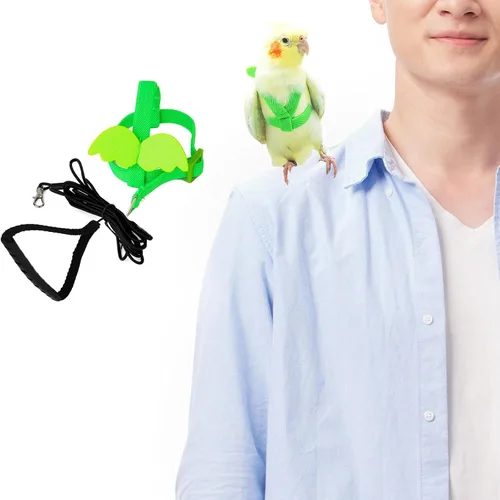 Vista 8 de Correas y arneses ajustables para pájaros, arnés de nailon para pájaros con bonito ala para loros, accesorios para pájaros para mascotas, correa