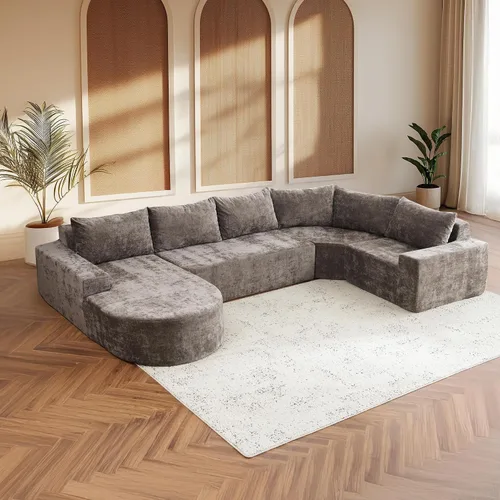 Vista 10 de Sofás seccionales sin hueso de 144 pulgadas para sala de estar, moderno sofá modular en forma de U con diván, cómodo sofá de espuma viscoelástica