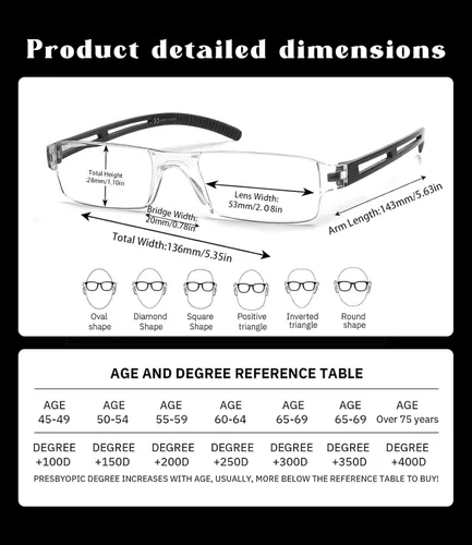 Vista 3 de Viseng Gafas de lectura y gafas de sol 3 en 1 con luz azul, lectores ultraligeros sin montura para hombres y mujeres, visión HD para interiores