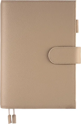 Vista 27 de A5 Funda de cuero para planificador de Hobonichi Cousin, Stalogy, Midori, Leuchtturm1917, y más - con presilla para bolígrafo, ranuras para Negro