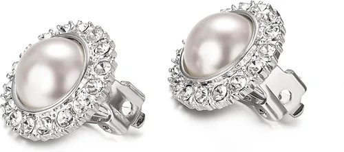 Vista 5 de Yoursfs Pendientes de perlas para mujer aretes redondos de perlas de marfil sintético chapados en oro de 18 quilates sin perforar