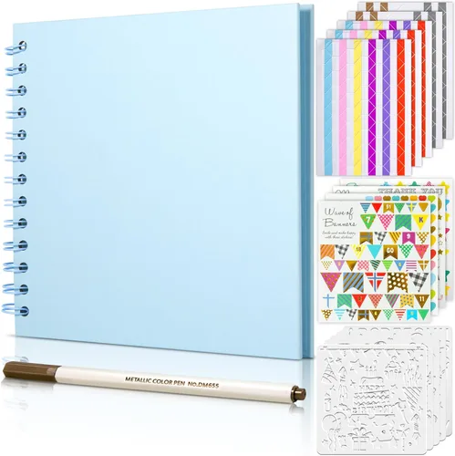 Vista 18 de GOTIDEAL Álbum de recortes de 7 x 7 pulgadas con marcadores metálicos, 40 páginas, álbumes de fotos de papel kraft para bodas y aniversarios