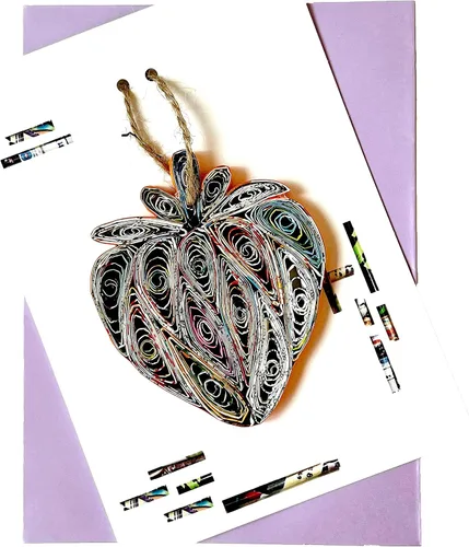 Vista 2 de Strawberry Quilling Ornament Card, Recycled Christmas Blank Card